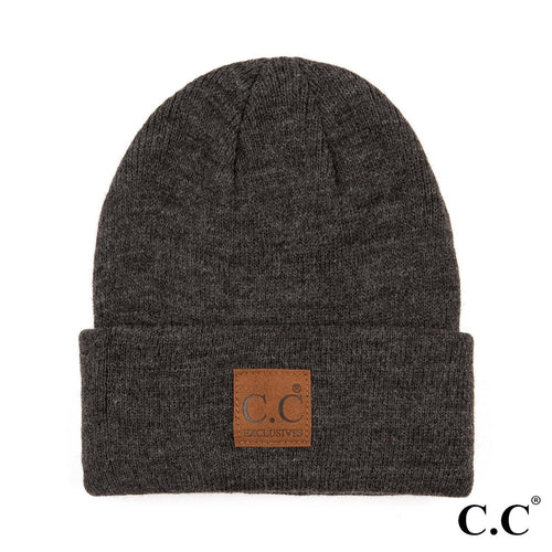 Heather Knit Beanie Hat C.C Sude Patch