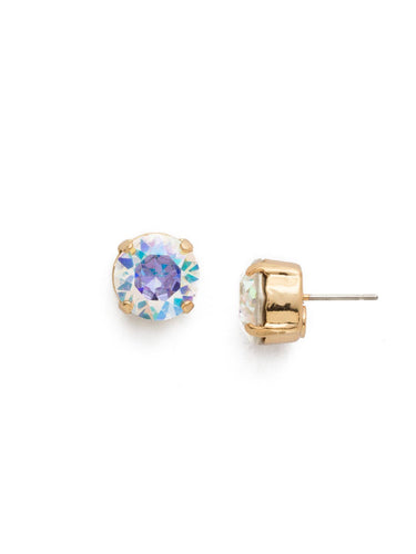 Round Crystal Stud Earring - Gold