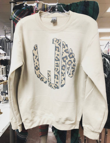 Vintage Style Leopard Monogram Sweatshirt